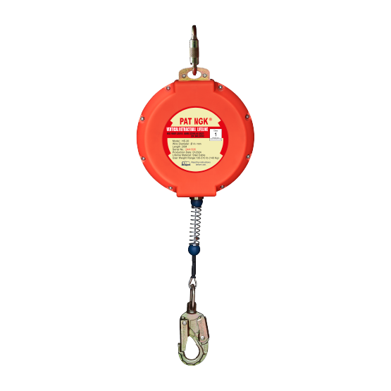 LINEA RETRACTIL CABLE DE ACERO 4.8mmx20M CON GANCHO DOBLE SEGURO CARABINERO HE-20 PATNGK