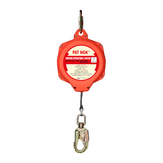 LINEA RETRACTIL CINTA DE NYLON 25mmx15M CON GANCHO DOBLE SEGURO CARABINERO HE-15N PATNGK