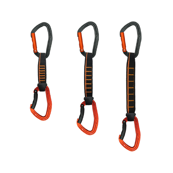 CINTA EXPRÉS MOSQUETÓN ERGONÓMICO DUO ALUMINIO 11CM NEGRO-NARANJA SEGURO AUTOMÁTICO MIX RECTO + CURVO 24 kN CE-EN 12275-EN 566 ACE QD PA16/25 - 4141111 ARMBURY