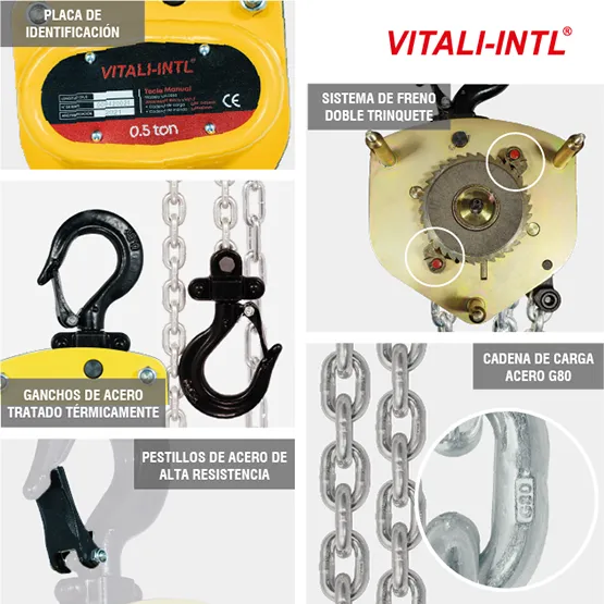 TECLE MANUAL 0.5T YAL0050 3mtsCARGA 5x15mm(1) G80 - 3mtsMANDO 5x25x17mm(2) VITALINTL